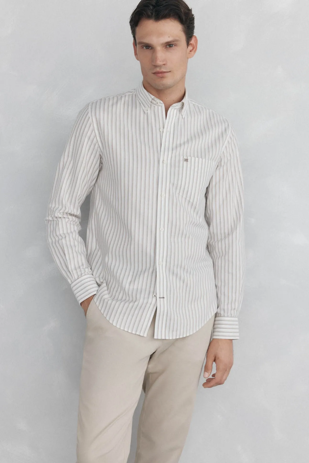 Camisa oxford riscas sem ferro
