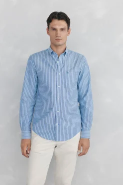 Camisa oxford riscas sem ferro