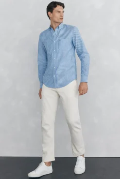 Camisa oxford riscas sem ferro