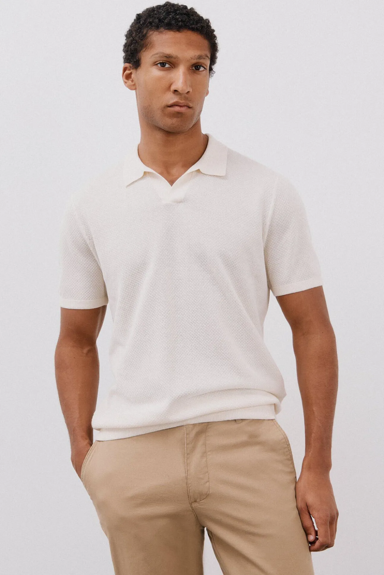 Camisa polo de algodão estruturada de manga curta