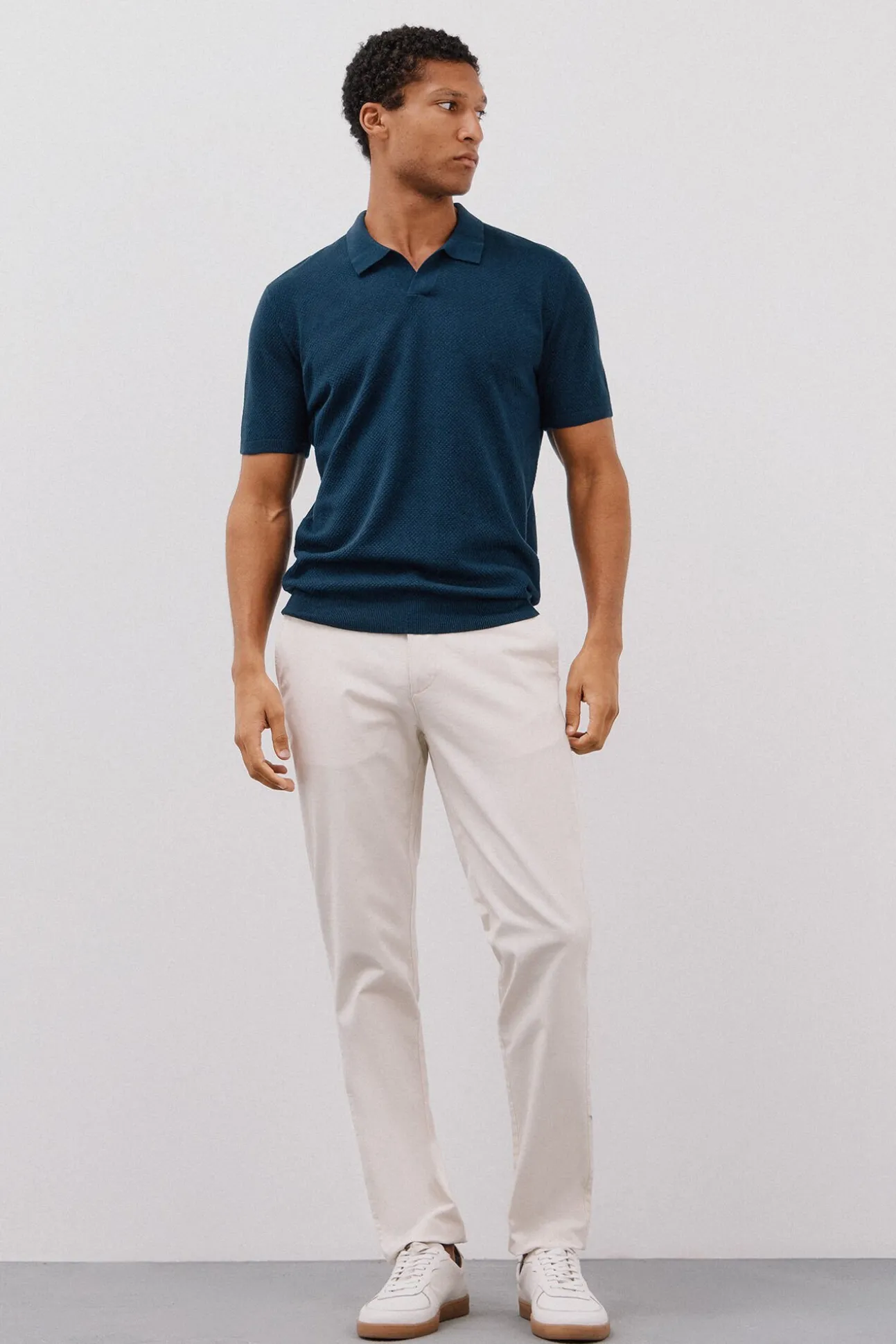 Camisa polo de algodão estruturada de manga curta