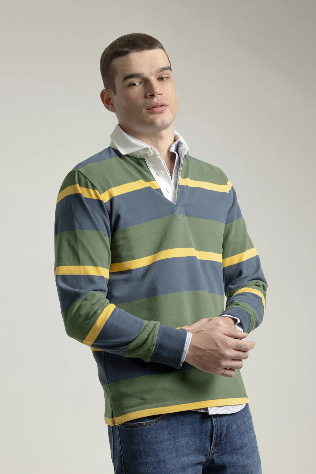 Camisa polo de algodão multi-listrada