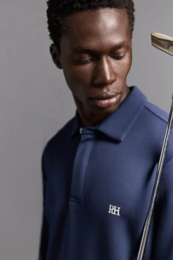 Camisa polo de golfe de manga comprida liso