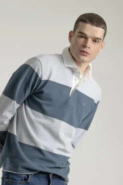 Camisa polo de rugby de algodão com listras