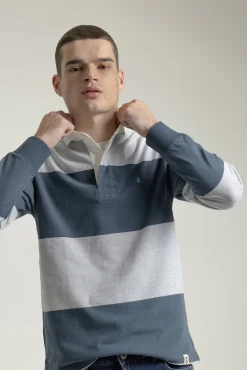 Camisa polo de rugby de algodão com listras