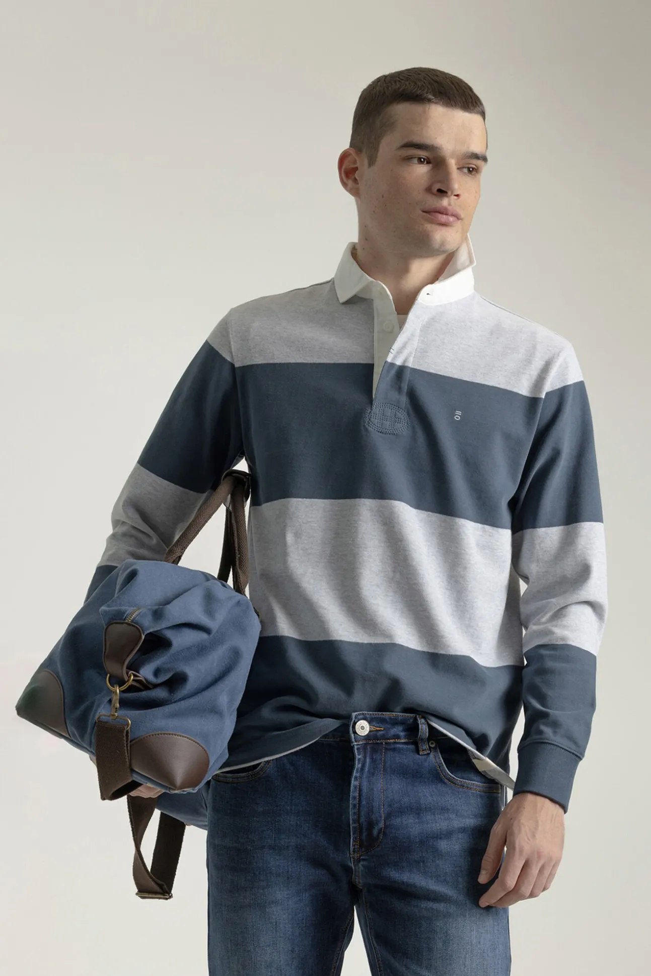 Camisa polo de rugby de algodão com listras
