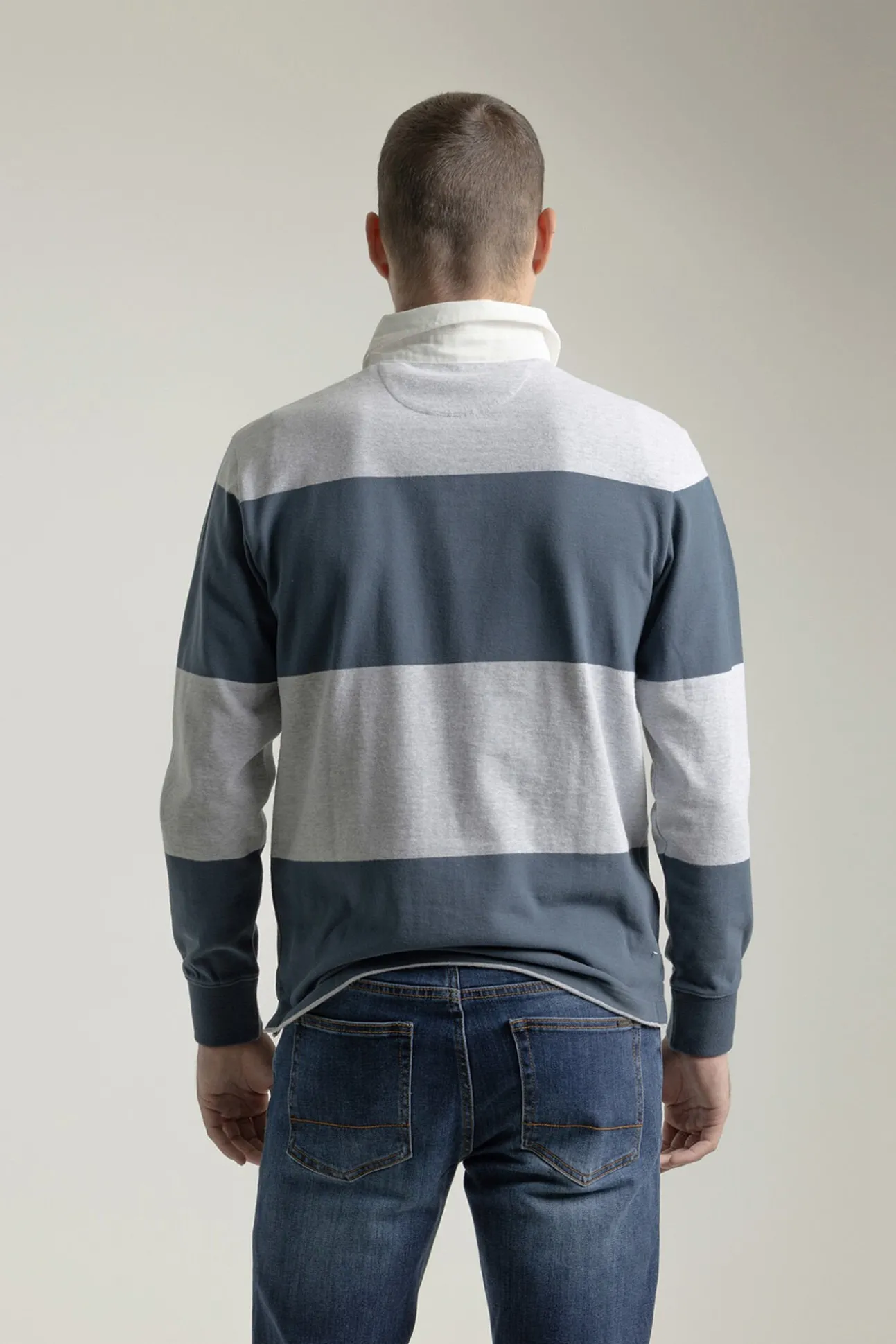 Camisa polo de rugby de algodão com listras