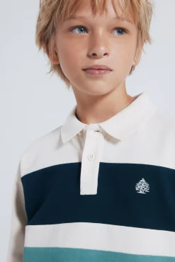 Camisa polo manga comprida com detalhe riscas para menino