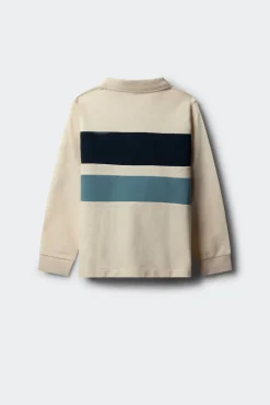 Camisa polo manga comprida com detalhe riscas para menino