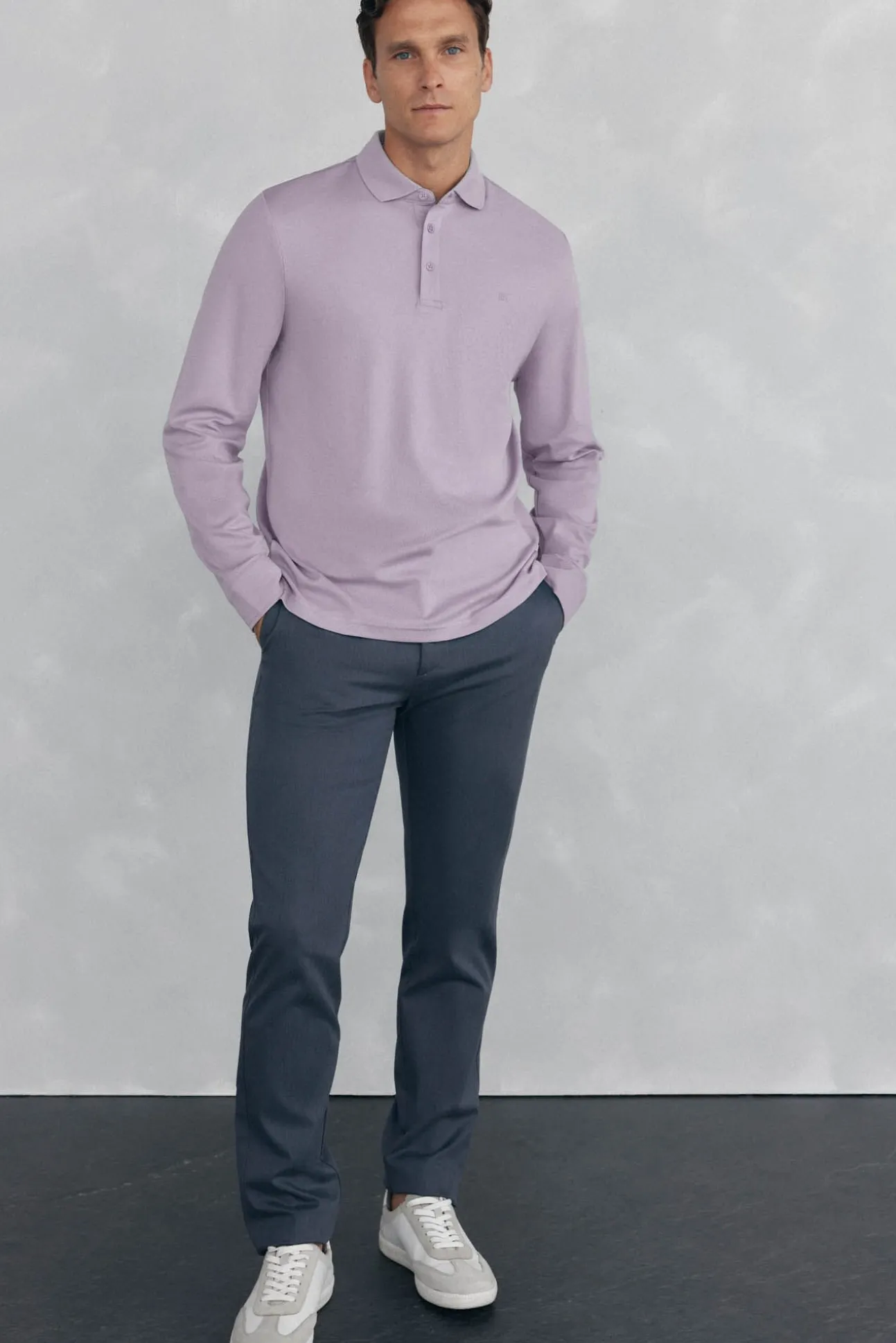 Camisa polo manga comprida mercerizada
