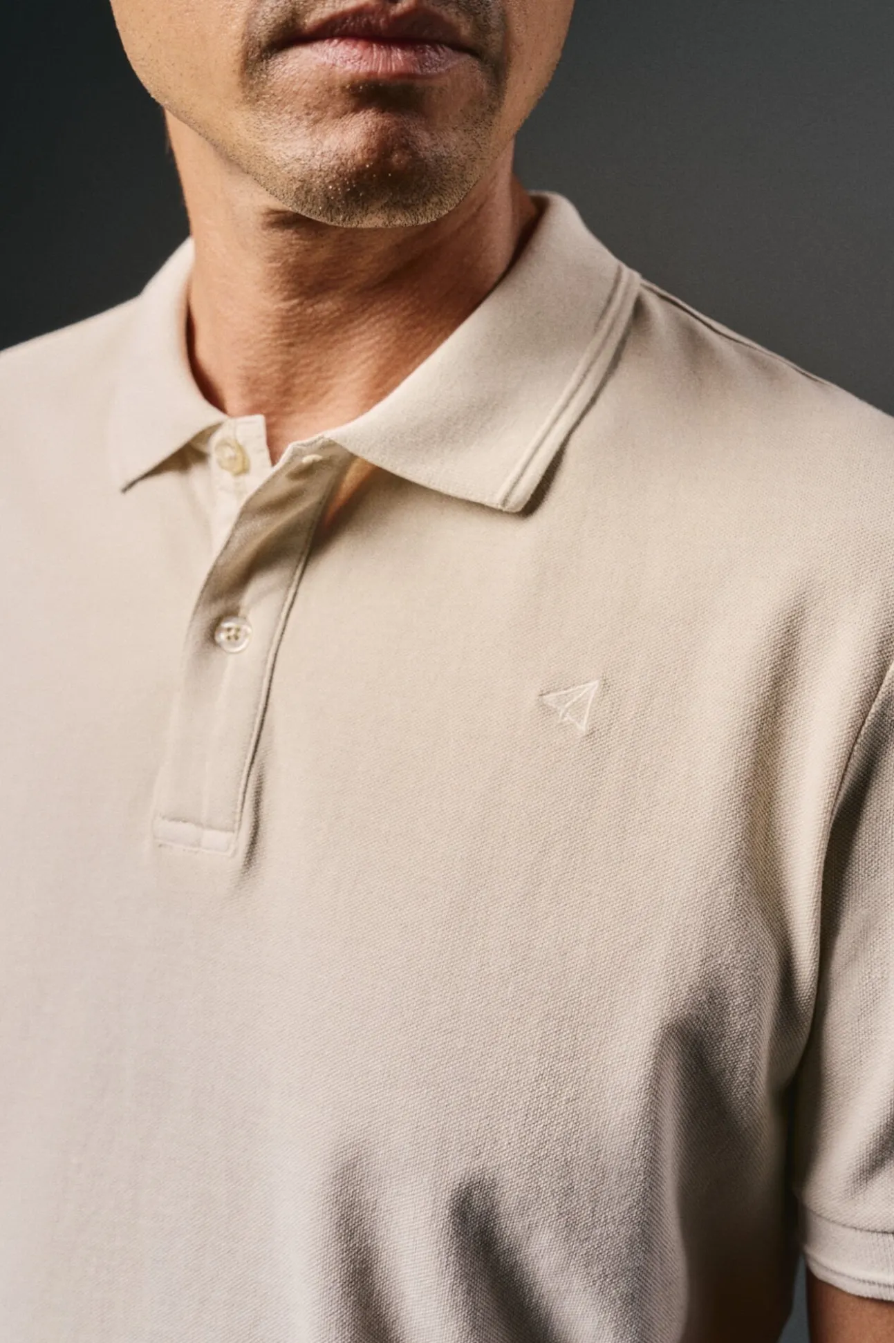 Camisa polo piqué lavada com bordado de avião