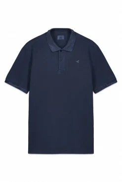 Camisa polo piqué lavada com bordado de avião