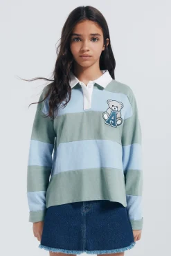 Camisa polo riscas para menina