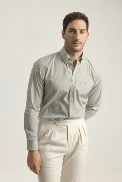Camisa riscas de algodão slim fit