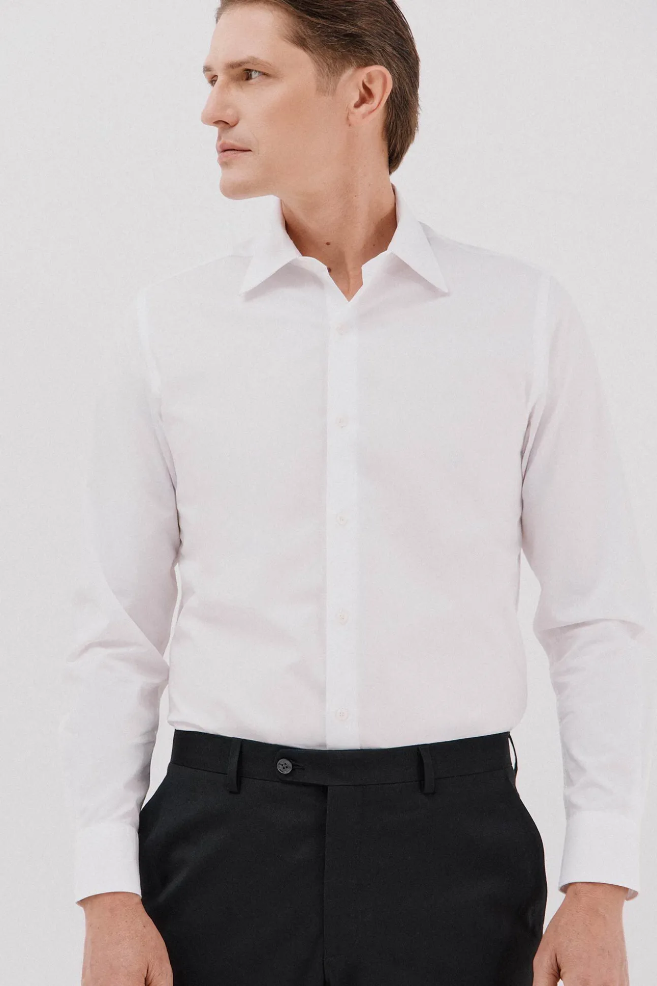 Camisa social lisa de algodão tencel