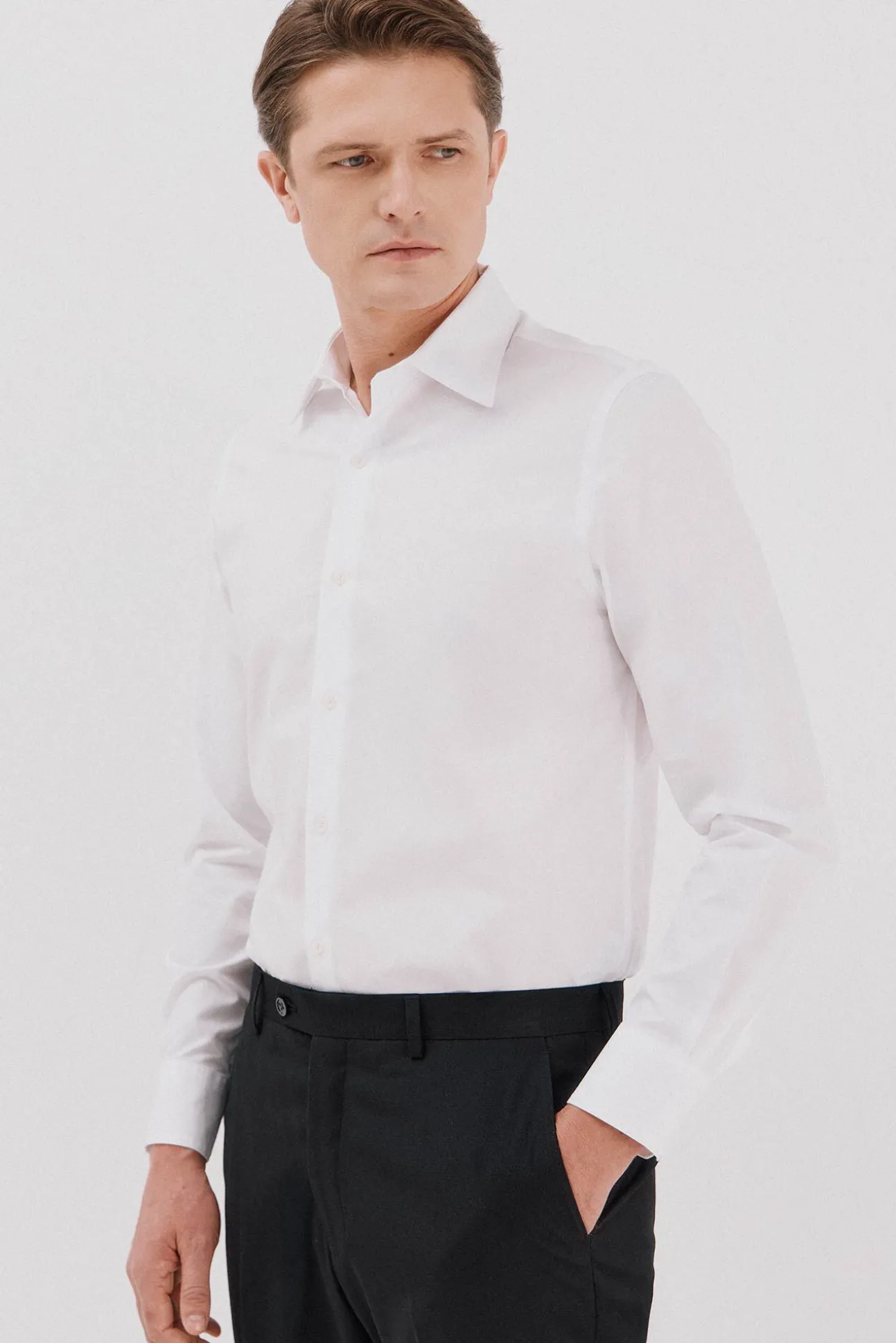 Camisa social lisa de algodão tencel
