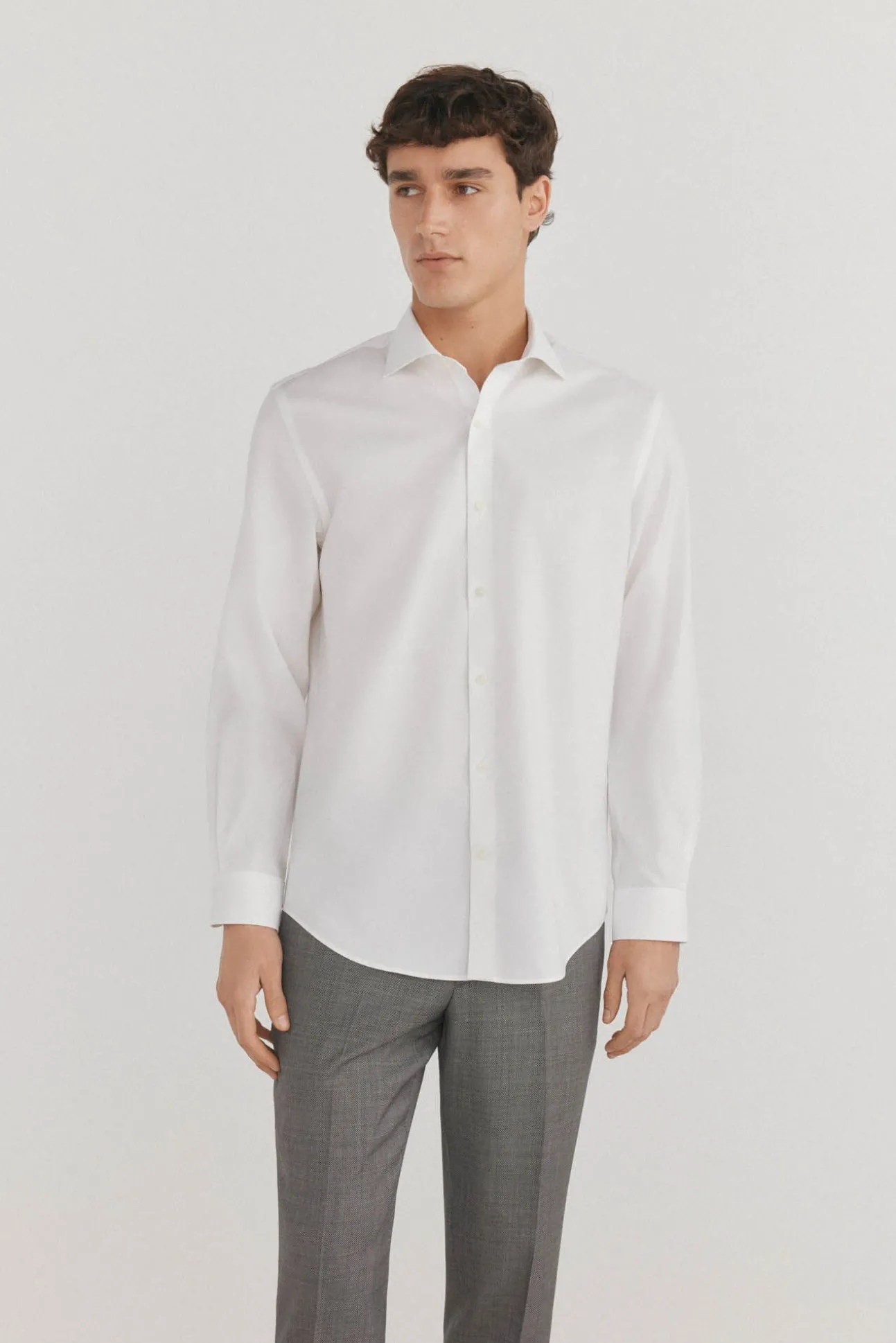 Camisa social lisa que não pode ser passada a ferro + resistente a manchas