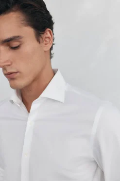Camisa social lisa que não pode ser passada a ferro + resistente a manchas
