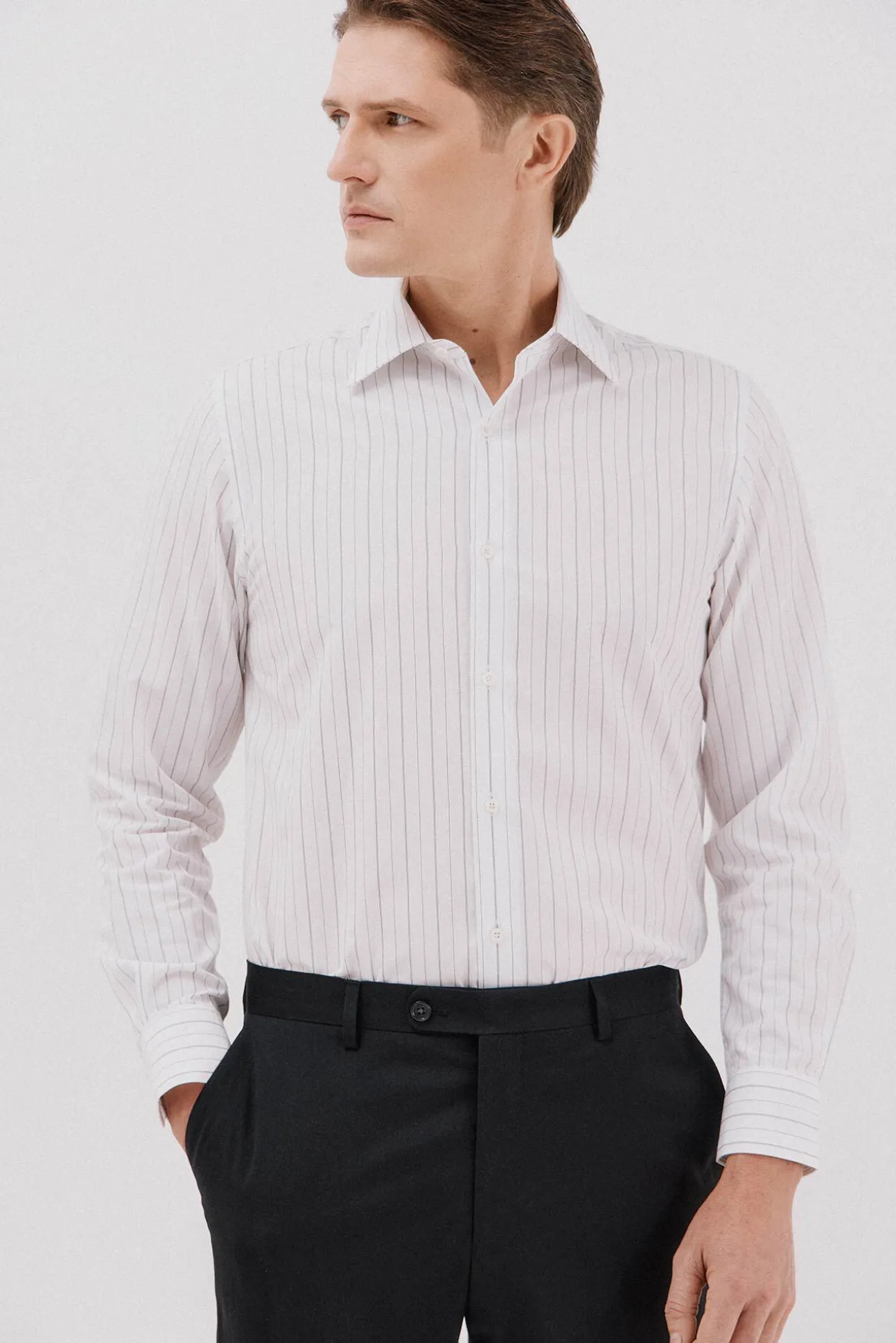 Camisa social riscas de algodão tencel