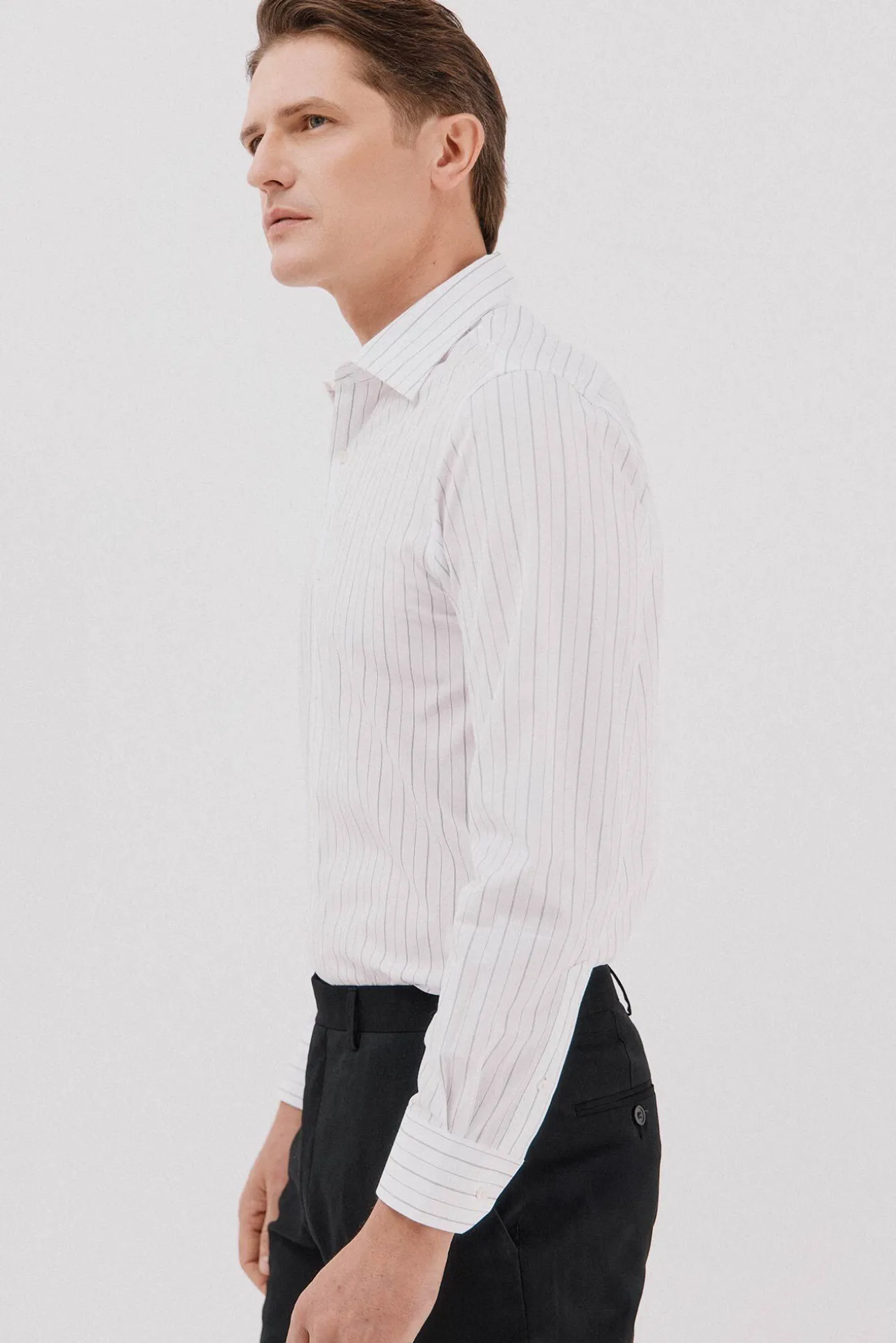 Camisa social riscas de algodão tencel