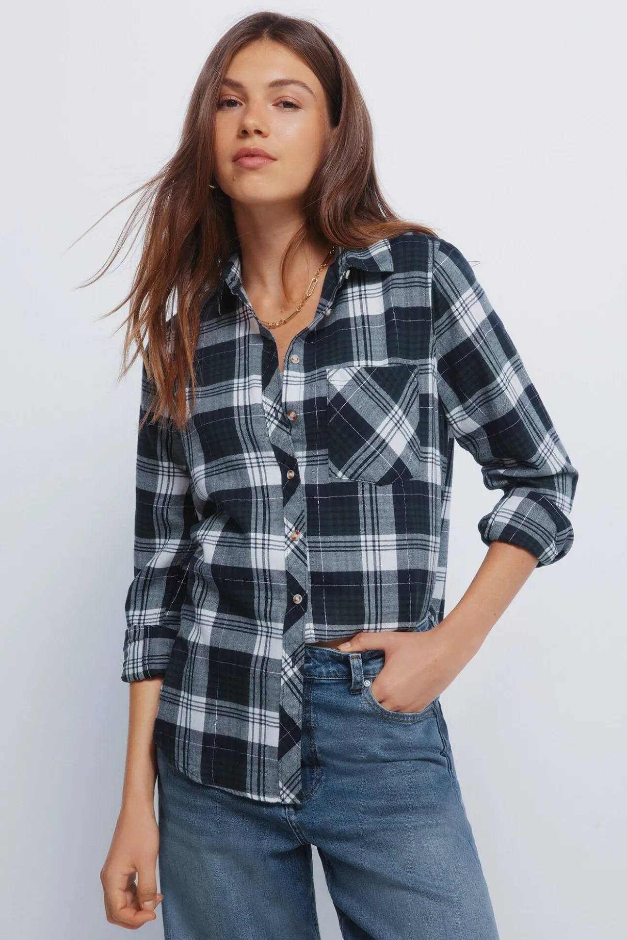 Camisa xadrez lurex com bolso
