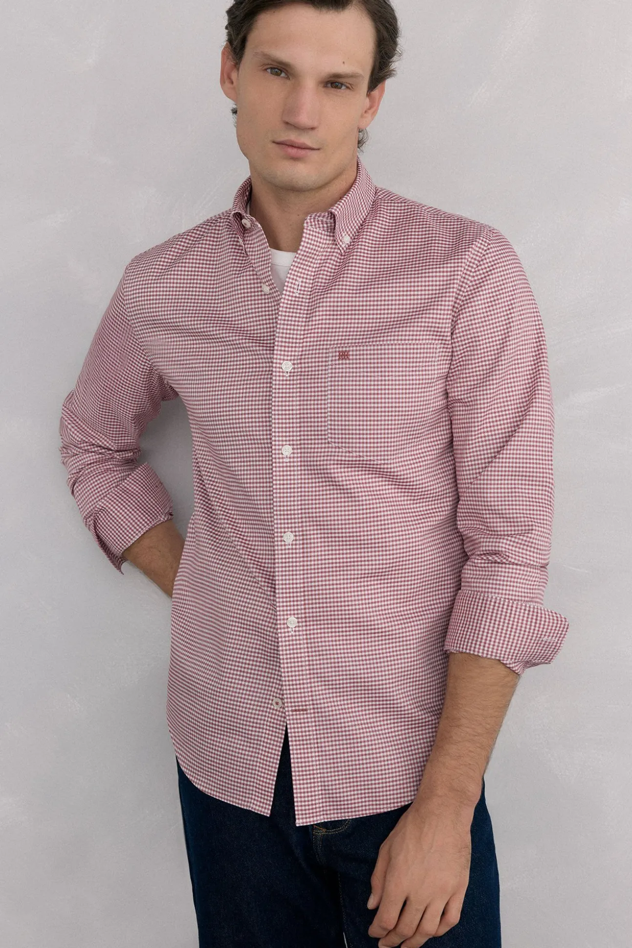 Camisa xadrez Oxford sem passar a ferro
