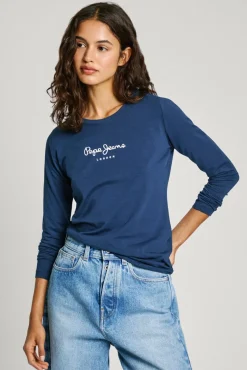 Camiseta básica de manga comprida com logo frontal
