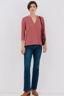 Camiseta básica decote mandarim