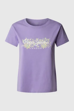 Camiseta de manga curta com logo floral na frente