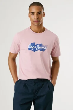Camiseta de manga curta com logo e estampado frontal.