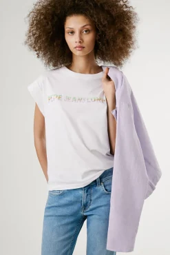 Camiseta de manga curta com logo frontal reto