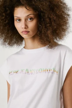 Camiseta de manga curta com logo frontal reto
