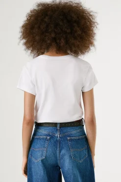 Camiseta de manga curta com logo floral na frente