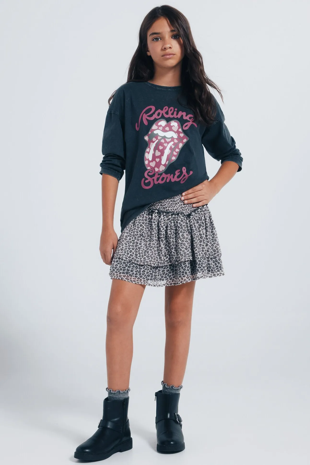 Camiseta de manga manga comprida dos Rolling Stones para meninas.