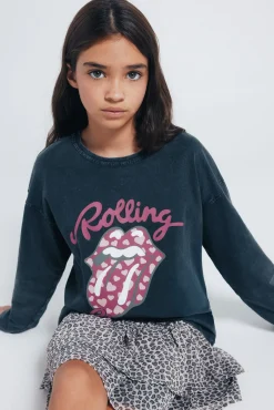 Camiseta de manga manga comprida dos Rolling Stones para meninas.