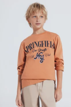 Camiseta laranja de manga comprida Springfield para meninos