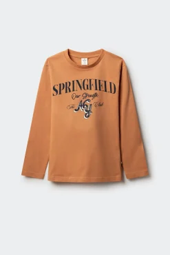Camiseta laranja de manga comprida Springfield para meninos
