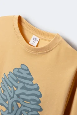 Camiseta manga comprida árvore amarela para meninos