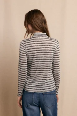Camiseta riscas de lurex com gola alta