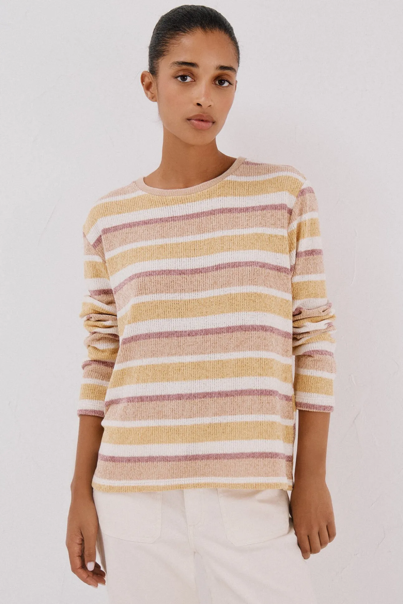 Camiseta riscas em chenille