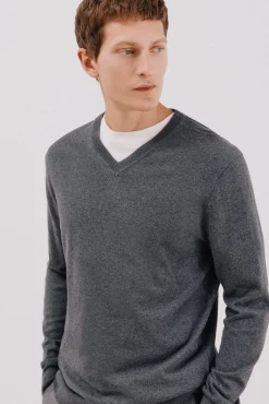 Camisola algodão caxemira gola em bico