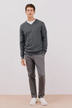 Camisola algodão caxemira gola em bico