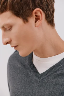 Camisola algodão caxemira gola em bico
