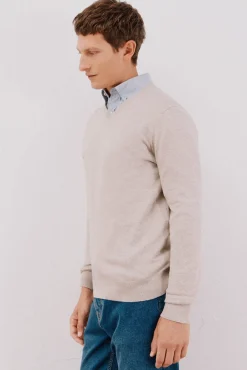 Camisola algodão caxemira gola em bico