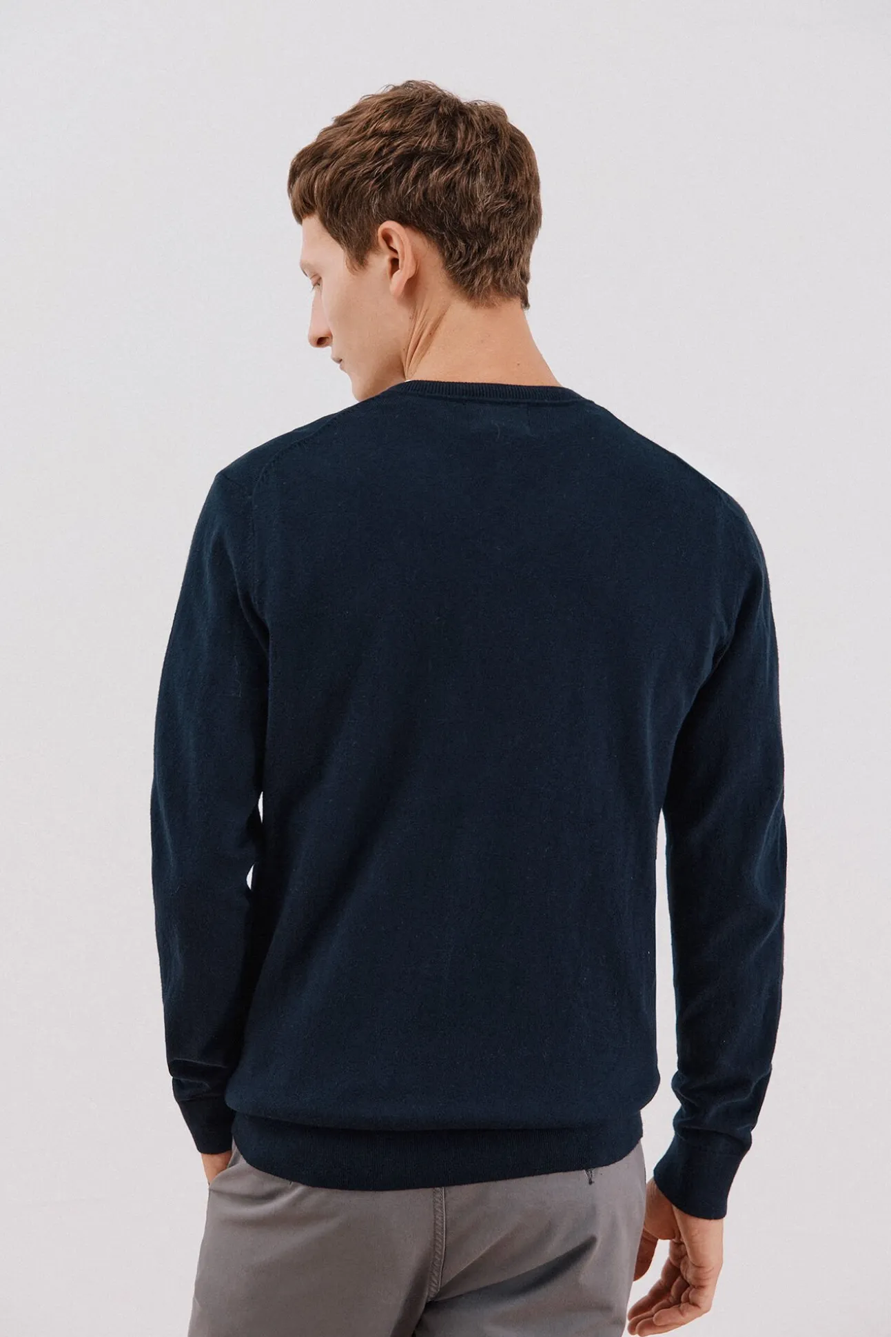 Camisola algodão caxemira gola em bico