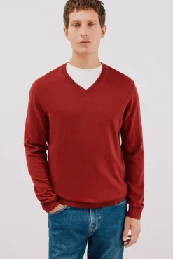 Camisola algodão caxemira gola em bico