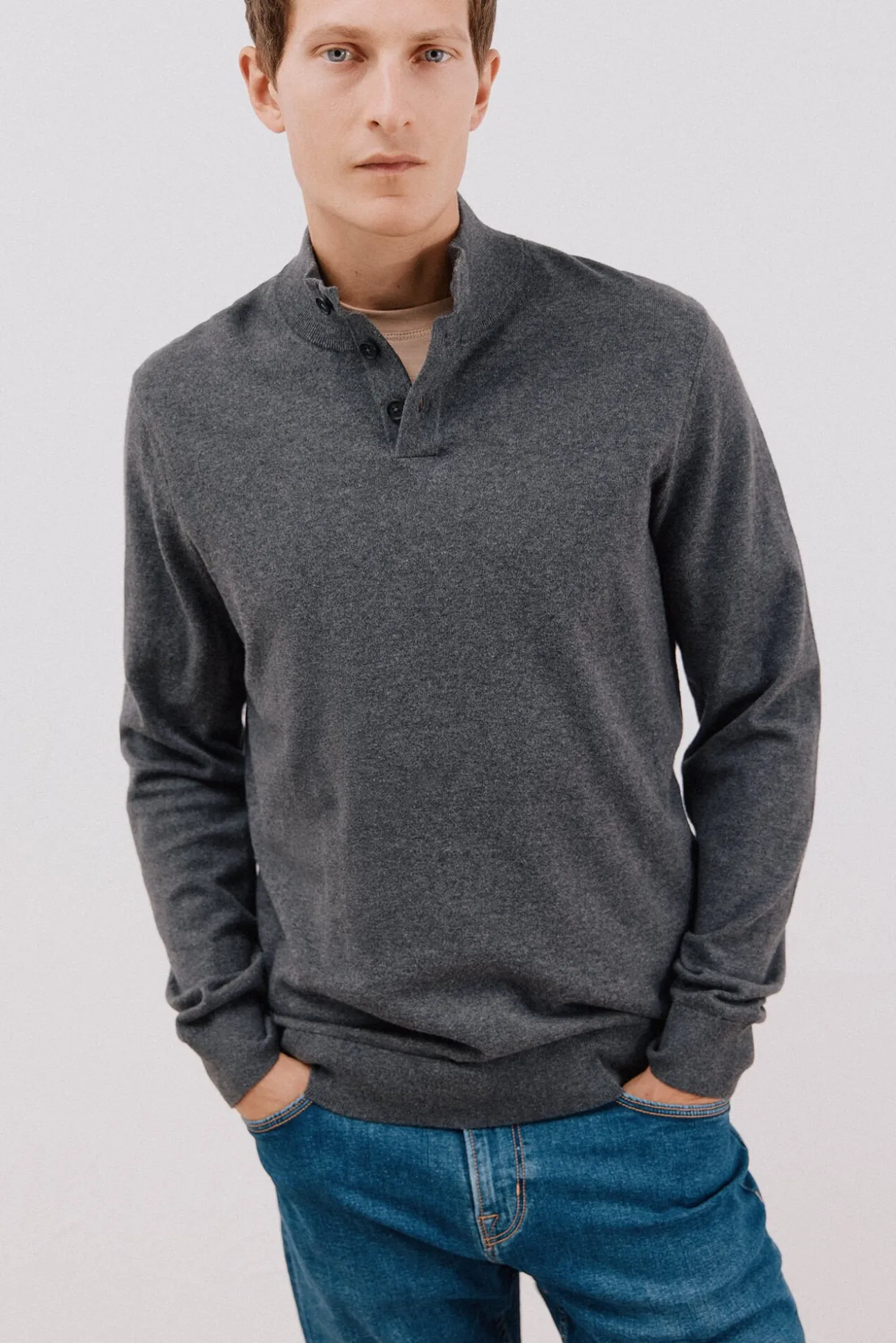Camisola algodão caxemira gola alta