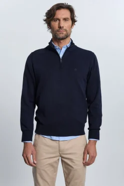 Camisola azul marinho com meia fecho-éclair