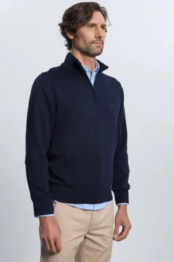 Camisola azul marinho com meia fecho-éclair