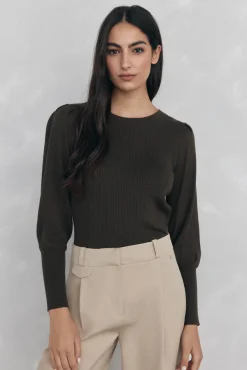 Camisola canelada manga abaloada
